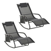 2 Piece Garden Rocking Chair Set with Mesh Fabric and Storage Bag for Patio Black AOSOM