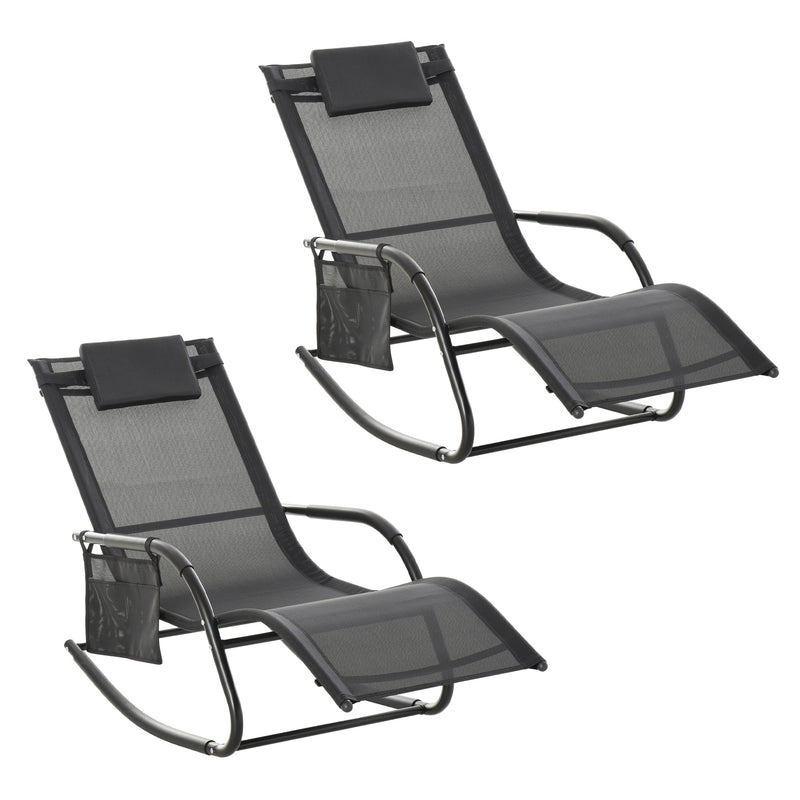 2 Piece Garden Rocking Chair Set with Mesh Fabric and Storage Bag for Patio Black AOSOM