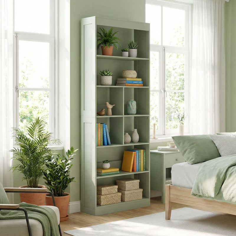 Tall Bookshelf with 4 Shelves for Extra Home Storage and Clutter-Free Rooms Bean Paste Green Homcom