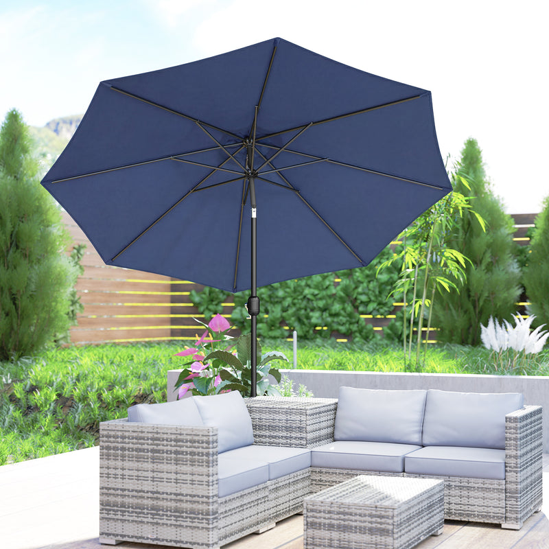 3m Garden Parasol with Large Adjustable Canopy for Sun Protection, Navy Blue