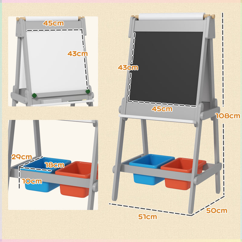Kids Art Easel with Paper Roll Double Sided Whiteboard and Chalkboard by AIYAPLAY