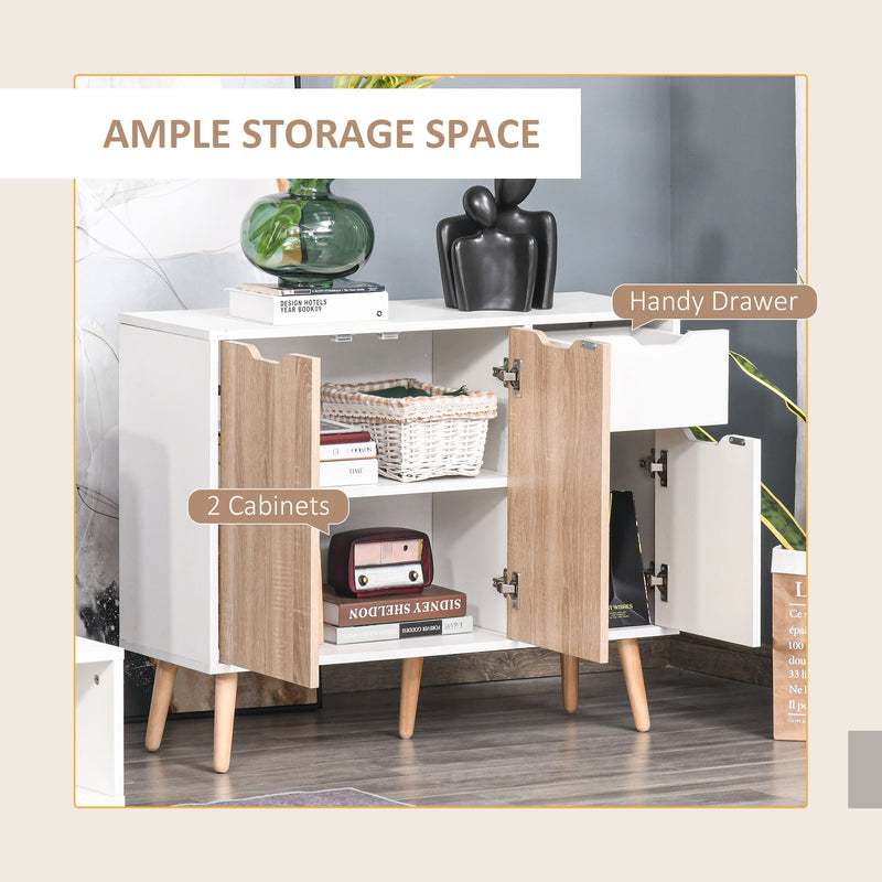 3 Piece Bedroom Furniture Set with Wardrobe Storage and Bedside Table, White and Wood AOSOM