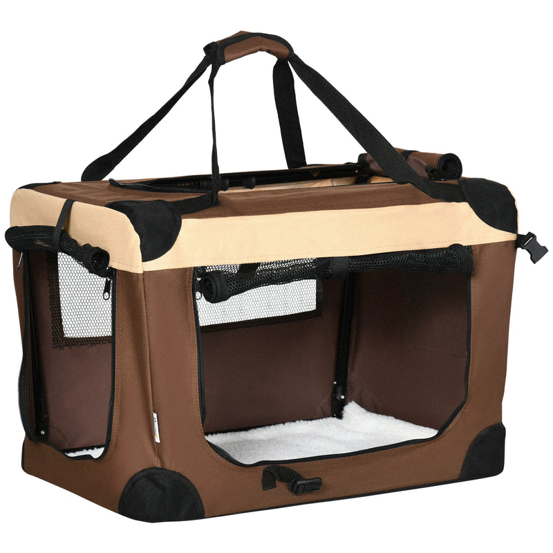 Foldable Pet Carrier with Soft Cushion for Small Dogs and Cats Ideal for Travel, Brown