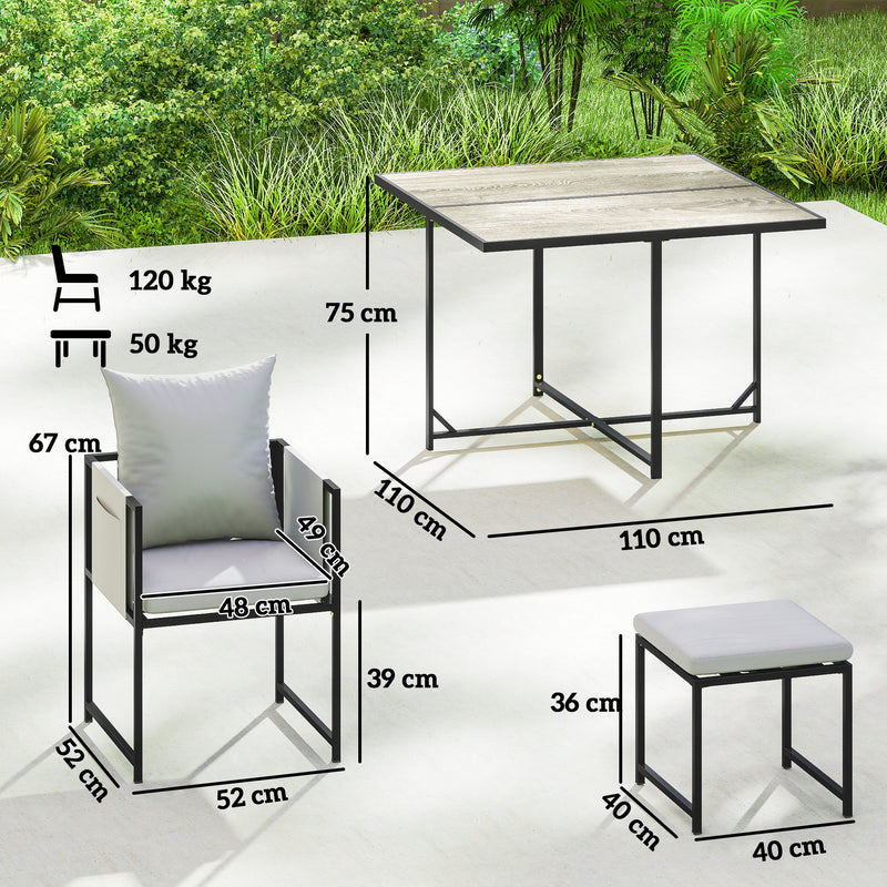 Garden Dining Set 8 Seater Space Saving Cube with Cushions and Storage, Black/Grey Outsunny