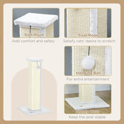 White 81cm Cat Scratcher with Sisal Rope Hanging Ball and Soft Plush by PawHut