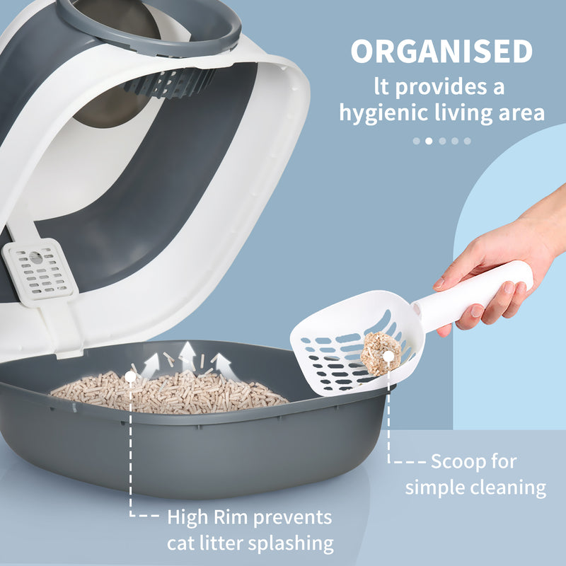 Foldable Covered Cat Litter Tray with Scoop and Odour Control for Easy Cleaning, White