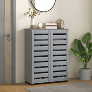 Grey Shoe Storage Cabinet For Hallway With Adjustable Shelves, Slatted Doors, Holds 15 Pairs