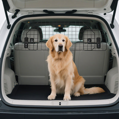 Adjustable Dog Car Guard Boot Barrier with Metal Mesh for Safe Travel, Black AOSOM