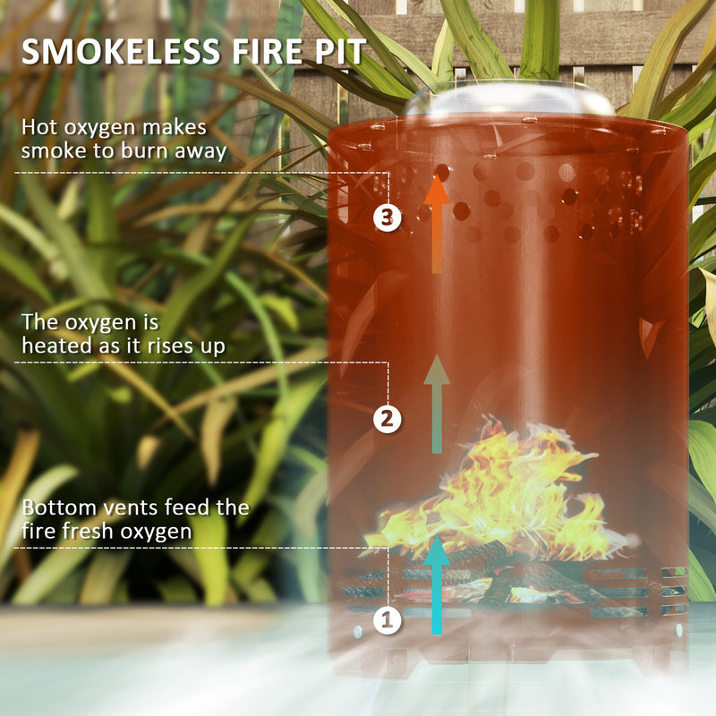 Red Smokeless Fire Pit 16 x 16 cm Stainless Steel Portable Wood Burning with Poker by Outsunny