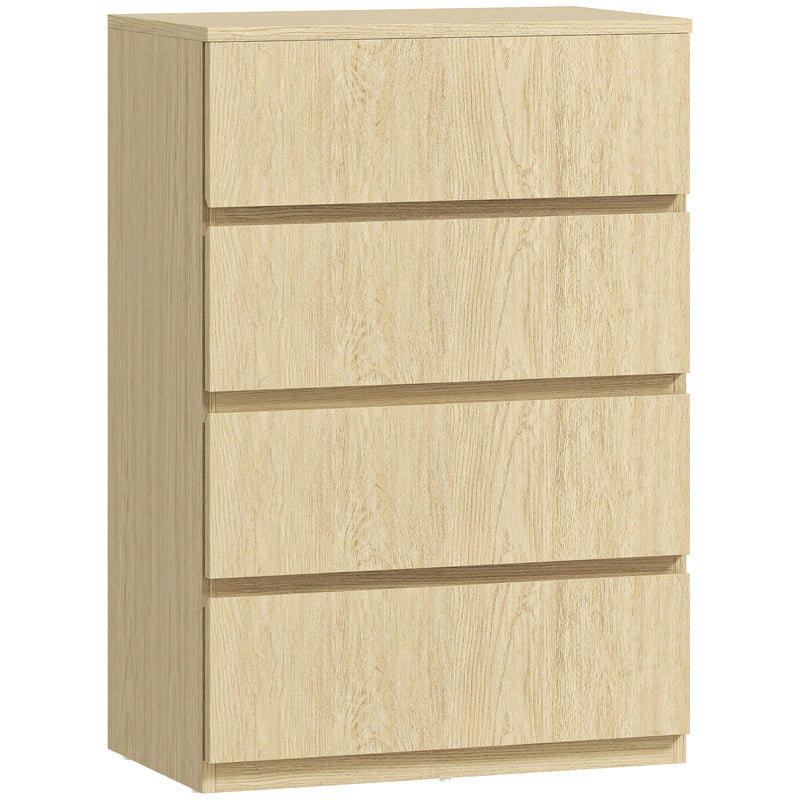 Chest of Drawers with 4 Spacious Handleless Drawers for Bedroom Storage Natural Wood AOSOM