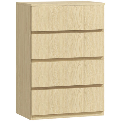 Chest of Drawers with 4 Spacious Handleless Drawers for Bedroom Storage Natural Wood AOSOM