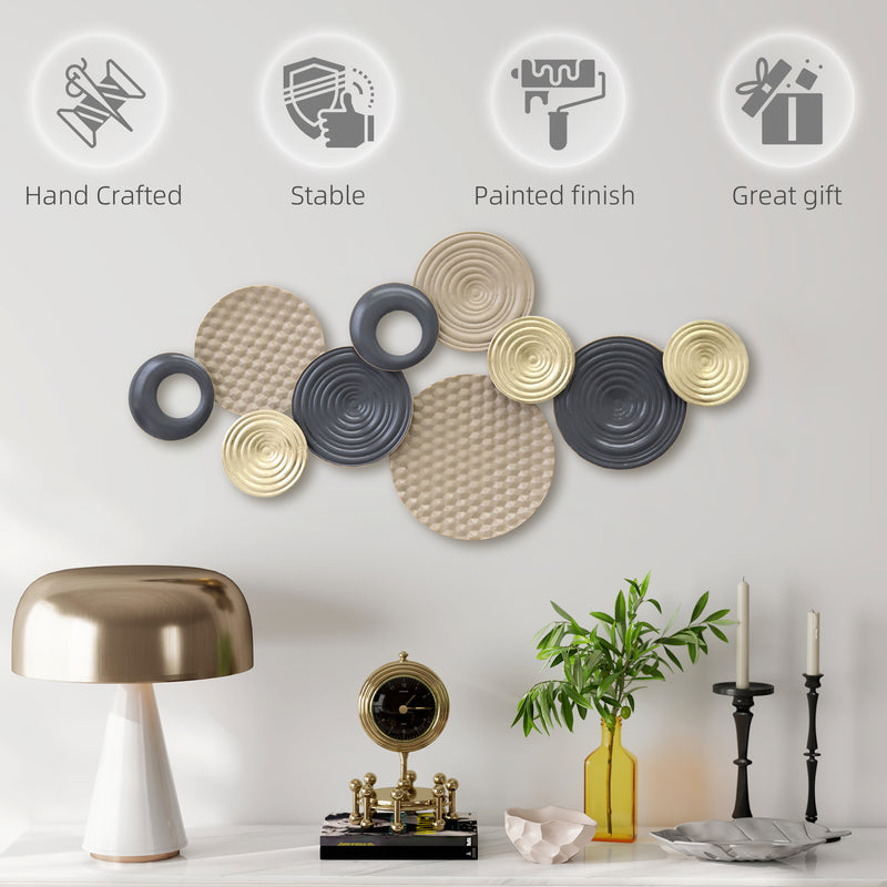 Metal Wall Art for Living Room Easy Hang Hand Painted Modern Design Khaki Gold Black