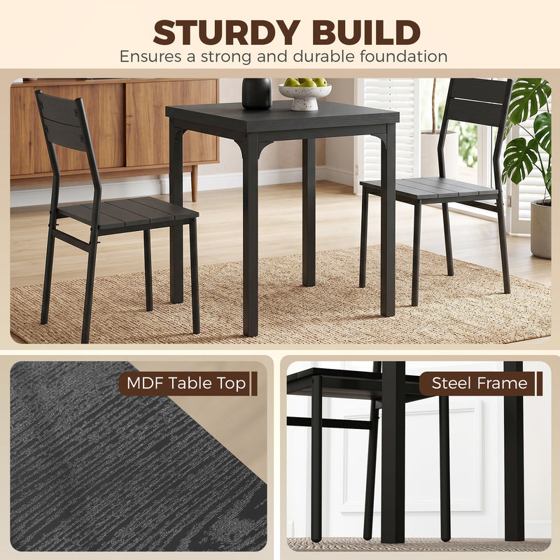 Compact Dining Set for Small Kitchens or Flats with Space Saving Chairs Black Wood Effect
