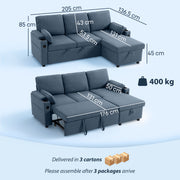 Corner Sofa Bed with Storage and USB Charging for Small Living Rooms Blue AOSOM