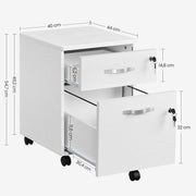 Dimensions diagram of the file cabinet: 40 cm wide, 44 cm deep and 54.7 cm tall with drawer sizes labelled