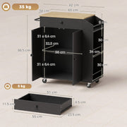 Dimensions diagram: 82 x 38 x 86.5 cm, 60 cm countertop, 35 kg capacity, drawer and shelf sizes