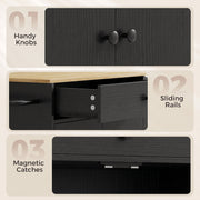 Close-ups of the door knobs, sliding drawer rails and magnetic catch