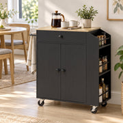 Kitchen island in a dining nook with a coffee pot and plant on top