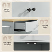 Handy knobs, sliding rails and magnetic catches detail panel