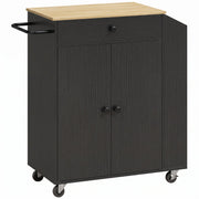 Rolling kitchen island with drawer, 2-door cabinet, towel bar and wheels, studio shot
