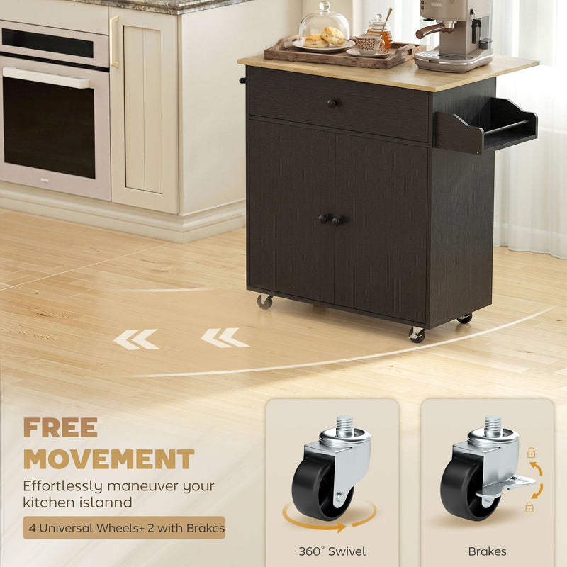 Diagram of the four castors, two with locking brakes, for easy kitchen island movement