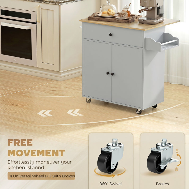 Diagram of the four castors, two with locking brakes, for easy kitchen island movement