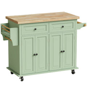 HOMCOM light green rolling kitchen island trolley with rubberwood top, studio shot