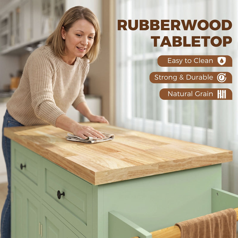 Close-up of the rubberwood tabletop being wiped clean