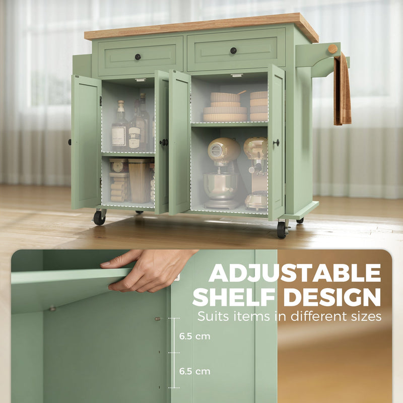 Open cabinets showing the adjustable shelf design with 6.5cm height increments