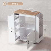 Dimensions diagram of the kitchen trolley showing an 80 x 40 x 88 cm frame and compartment sizes