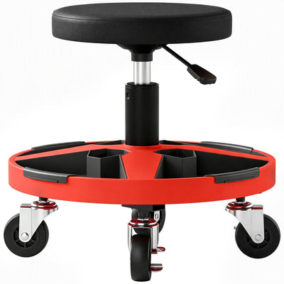 Homcom rolling mechanic stool in black with red tool tray, studio shot