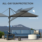 2.5m Cantilever Parasol with Solar LED Lights 360Â° Rotation and Tilt Dark Grey by Outsunny