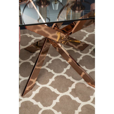 Rose gold rectangular dining table, studio side angle