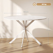 Round table with 120 cm width, 75 cm height and 40 kg capacity marked