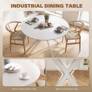 Industrial dining table graphic showing the wood-grain top and X-shaped legs
