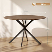 Dimensions diagram of the round dining table showing 120 cm diameter, 75 cm height and 40 kg weight capacity