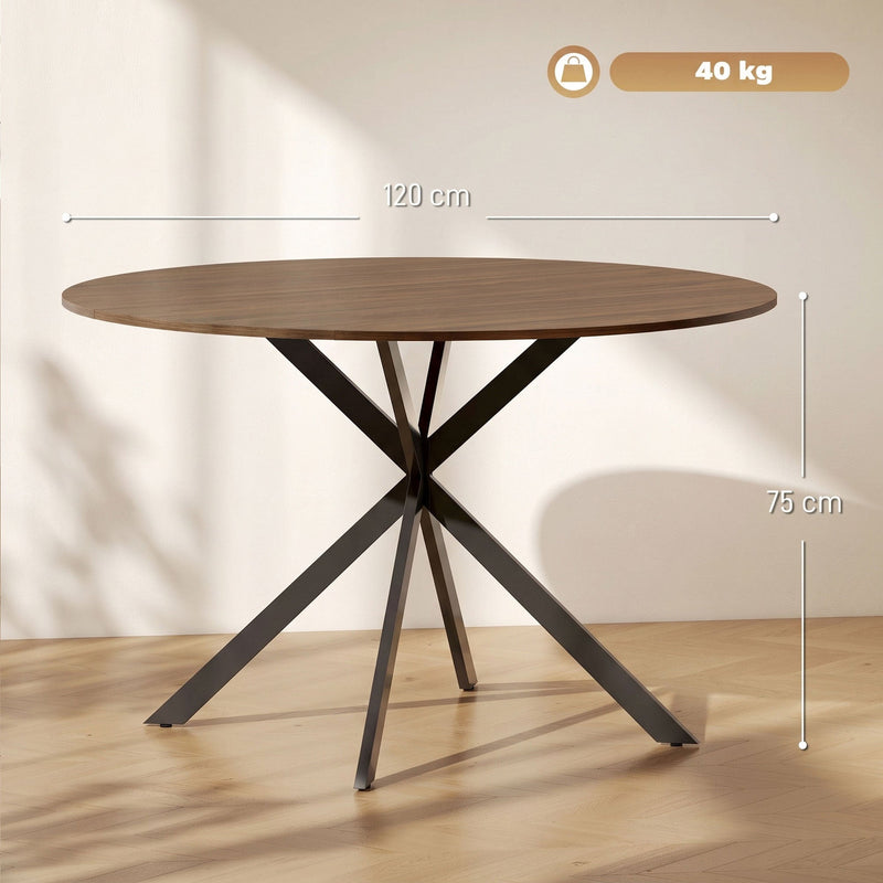 Dimensions diagram of the round dining table showing 120 cm diameter, 75 cm height and 40 kg weight capacity