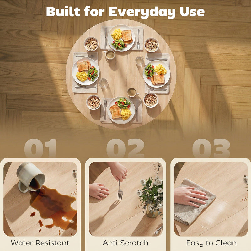 Overhead view of the table set for breakfast with water-resistant, anti-scratch and easy-to-clean surface steps
