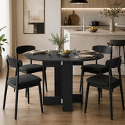 Black folding dining table shown with one leaf raised