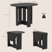 Dimension diagram showing the table at 104 cm extended, 76 x 31 cm folded, with leg sizes labelled