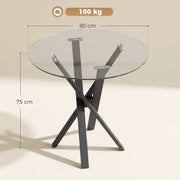 Dimensions diagram of round glass dining table showing 80 cm diameter and 75 cm height