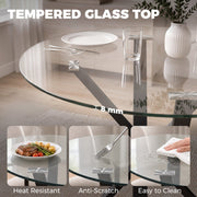Close-up of 8 mm tempered glass top showing heat resistant, anti-scratch and easy-clean features
