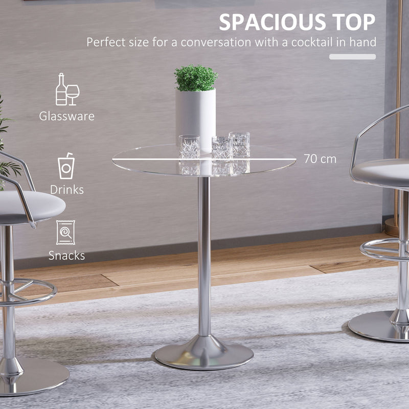 Table styled with drinks and snacks, callout showing the 70cm spacious top
