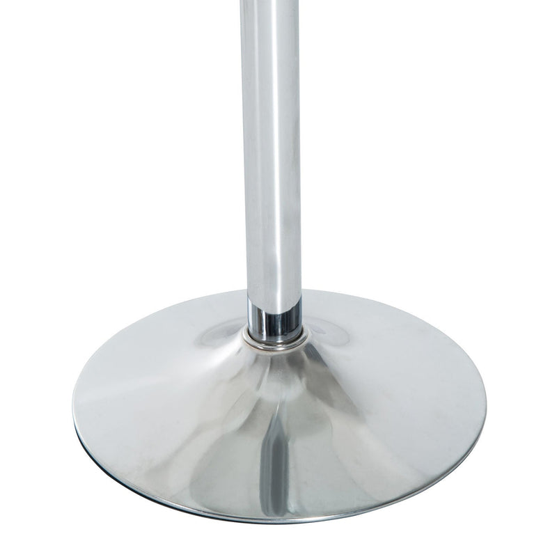 Close-up of the wide chrome trumpet-style base