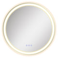 Front view of a matte white round LED bathroom mirror, 51 cm, on a plain white background