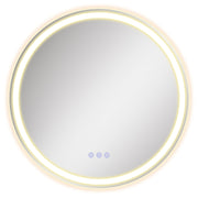 Front view of a matte white round LED bathroom mirror, 51 cm, on a plain white background