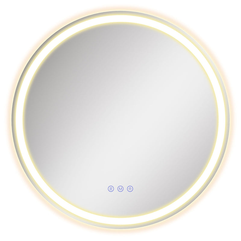 Front view of a matte white round LED bathroom mirror, 51 cm, on a plain white background