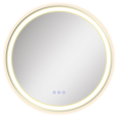 Front view of a matte white round LED bathroom mirror, 51 cm, on a plain white background