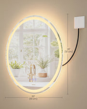 Dimensions diagram of the 51 cm round LED mirror showing 51 cm width and height and a wall switch cable