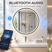 Bluetooth audio graphic with a phone streaming music to the LED mirror